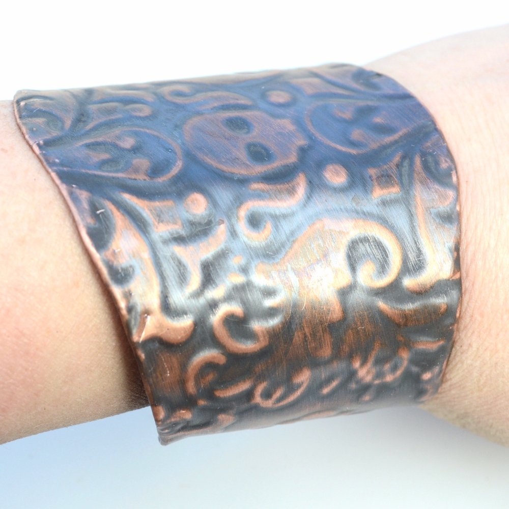 Embossed Skull Solid Copper Biker Cuff Bracelet - image 3